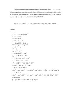 Principio de superposición de ecuaciones no homogéneas. Sean 
1
p
y
, 
2
p
y
, …, 
k
p
y
 
soluciones particulares de una e