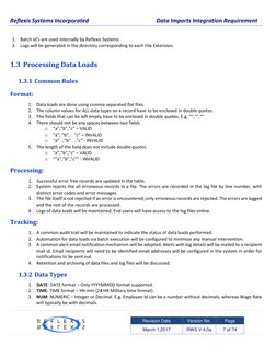 Reflexis Systems Incorporated   
 
 
 
Data Imports Integration Requirement 
 
 
    
 
Revision Date 
Version No. 
Page 
Mar