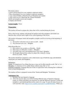 Document camera 
1 green colored pencil for every student to represent similes 
1 blue colored pencil for every student to