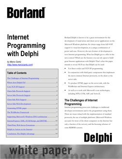 (http://www.marcocantu.com/)Internet
Programming
with Delphi
by Marco Cantù
(http://www.marcocantu.com)
Table of Contents
Th