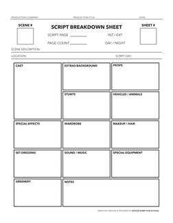 Script Breakdown Sheet Template | PDF | Screenplay | Entertainment