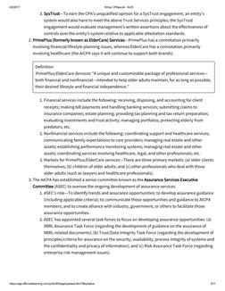 6/2/2017
Wiley CPAexcel ­ AUD
https://app.efficientlearning.com/pv5/v8/5/app/cpa/aud.html?#syllabus
3/11
3. SysTrust—To earn
