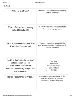6/2/2017
Wiley CPAexcel ­ AUD
https://app.efficientlearning.com/pv5/v8/5/app/cpa/aud.html?#syllabus
7/11
Flashcards
1
 
What