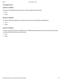 6/2/2017
Wiley CPAexcel ­ AUD
https://app.efficientlearning.com/pv5/v8/5/app/cpa/aud.html?#syllabus
9/11
Knowledge Checks
Que