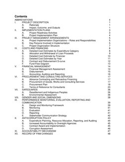 Contents 
ABBREVIATIONS 
4 
I. 
PROJECT DESCRIPTION 
1 
A. 
Rationale 
1 
B. 
Impact, Outcome, and Outputs 
1 
II. 
IMPLEMENT