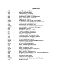 Abbreviations 
 
ADB 
= 
Asian Development Bank 
ADF 
= 
Asian Development Fund 
AFS 
= 
audited financial statements 
CQS