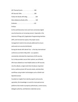 API Themed Events . . . . . . . . . . . . . . . . . 108 
API Security Talks: . . . . . . . . . . . . . . . . . . 108 
Follow