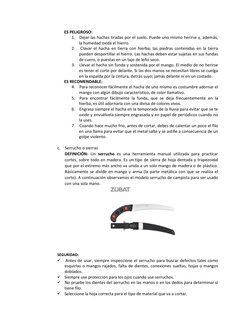 ES PELIGROSO: 
1.   Dejar las hachas tiradas por el suelo. Puede uno mismo herirse y, además, 
la humedad oxida el hierro. 
2