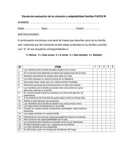 Evaluación FACES III de Cohesión Familiar | PDF