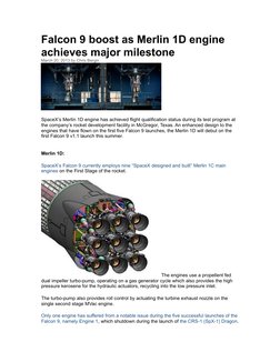 Falcon 9 boost as Merlin 1D engine 
achieves major milestone
March 20, 2013 by Chris Bergin 
SpaceX’s Merlin 1D engine has ac