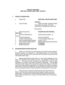 PROJECT PROPOSAL
                DEEP WELL WATER HAND PUMP   PROJECT