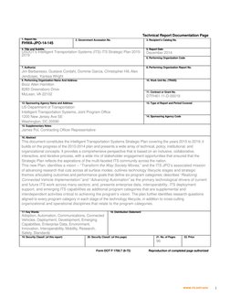 WWW.ITS.DOT.GOV
i
 
 
Technical Report Documentation Page 
1. Report No. 
FHWA-JPO-14-145 
2. Government Accession No. 
 
3.