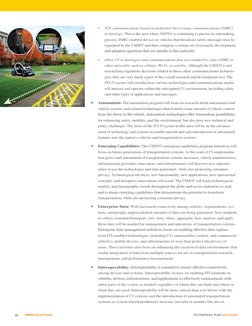 ITS STRATEGIC PLAN 2015–2019
WWW.ITS.DOT.GOV
vi
•	
V2V communications based on dedicated short-range communications (DSRC)
te