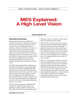 MES Explained: A High Level Vision
1
MESA International
M E S A  I N T E R N A T I O N A L  – W H I T E  P A P E R  N U M B E