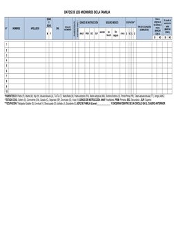 DATOS DE LOS MIEMBROS DE LA FAMILIA 
*PARENTESCO: Padre (P), Madre (M), Hijo (H), Abuelo/Abuela (A), Tío/Tía (T), Nieto