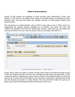 Roles & Authorizations 
 
Access to SAP system are assigned to users through roles maintained in their user 
master. In thi