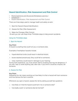Hazard Identification, Risk Assessment and Risk Control 
 
Work Experience and Structured Workplace Learning > 
 
safe@work