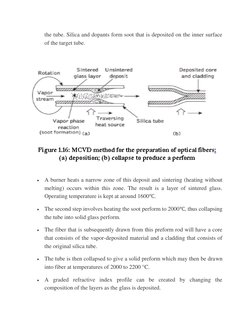 the tube. Silica and dopants form soot that is deposited on the inner surface 
of the target tube. 
 
 
 
 A burner heats a