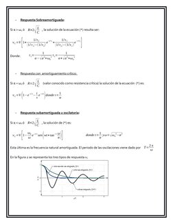 -
Respuesta Sobreamortiguada: 
Si α > ω0 ó R>2√
L
C
, la solución de la ecuación (*) resulta ser:
vC=V[1+
1/τ2
(1/ τ1)−(1/τ2)