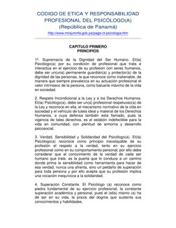 CODIGO DE ETICA Y RESPONSABILIDAD 
PROFESIONAL DEL PSICÓLOGO(A) 
(República de Panamá) 
http://www.minjumnfa.gob.pa/page-ct-p