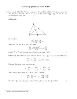 Geometry problems from AoPS1
1. In a triangle ABC, let D be the midpoint of the side BC, and let E be a point on the side
AC.