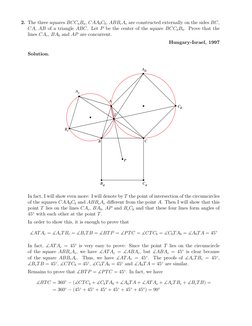 2. The three squares BCCaBa, CAAbCb, ABBcAc are constructed externally on the sides BC,
CA, AB of a triangle ABC. Let P be th