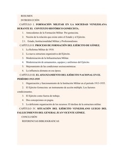 RESUMEN
      INTRODUCCIÓN
  CAPÍTULO  I. FORMACIÓN  MILITAR  EN  LA SOCIEDAD  VENEZOLANA
DURANTE EL  CONTEXTO HISTÓRIC