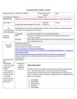 Grade 7 Text Types Lesson Plan | PDF | Rain | Narrative