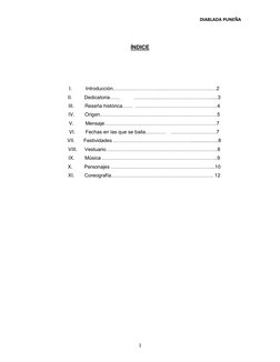 DIABLADA PUNEÑA  
1 
 
 
ÍNDICE 
 
 
I. 
Introducción…………………………………………………..…2 
II. 
Dedicatoria……          ………………………………………....