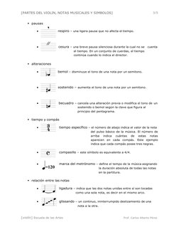 [PARTES DEL VIOLIN, NOTAS MUSICALES Y SIMBOLOS] 
3/5 
[violín] Escuela de las Artes 
Prof. Carlos Alberto Pérez 
 
 
 
 
 pa