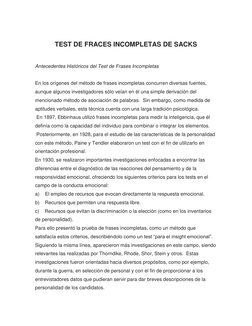 TEST DE FRACES INCOMPLETAS DE SACKS 
 
Antecedentes Históricos del Test de Frases Incompletas  
 
En los orígenes del métod