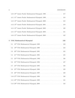 6
CONTENTS
4.10 10th Asiatic Pacific Mathematical Olympiad, 1998 . . . . . . . . . . . . . .
117
4.11 11th Asiatic Pacific Math
