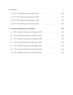 CONTENTS
7
5.13 30th USA Mathematical Olympiad, 2001 . . . . . . . . . . . . . . . . . . .
133
5.14 31st USA Mathematical Oly