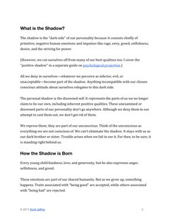 What is the Shadow? 
The shadow is the "dark side" of our personality because it consists chiefly of 
primitive, negative hum