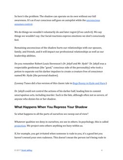 So here's the problem: The shadow can operate on its own without our full 
awareness. It's as if our conscious self goes on a