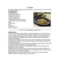 EL JOCON
Este plato se hace de gallina, marrano, res o pollo.  La salsa es verde, se come mucho en
el occidente del país.
ING
