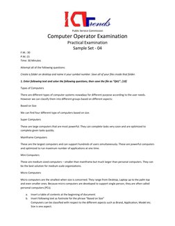 Public Service Commission 
Computer Operator Examination 
Practical Examination 
Sample Set - 04 
F.M.: 30 
P.M.:15 
Time: