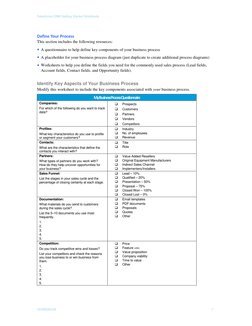 Salesforce CRM Getting Started Workbook
WORKBOOK
7
Define Your Process
This section includes the following resources:
