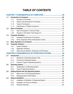 TABLE OF CONTENTS
CHAPTER 1 FUNDAMENTALS OF COMPUTER ....................................... 08
1.1
Introduction to Comp