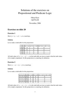 Solutions of the exercises on
Propositional and Predicate Logic
Olena Gryn
olg@itu.dk
November, 2006
Exercises on slide 20
Ex