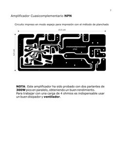 15.5 cm
6.5 cm
Circuito impreso en modo espejo para impresión con el método de planchado
Amplificador Cuasicomplementario NPN