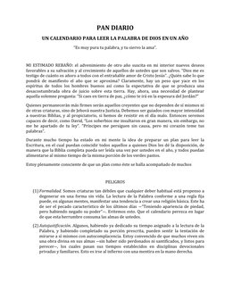PAN DIARIO
UN CALENDARIO PARA LEER LA PALABRA DE DIOS EN UN AÑO
“Es muy pura tu palabra, y tu siervo la ama”.
MI ESTIMADO REB