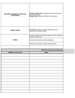 ORDEN Y ASEO
OTROS
Andamios mal armados, terrenos inestables
Manipulación de tubería, cargas, sobre esfuerzos
Miembros del eq
