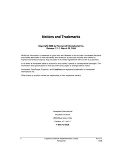 ii 
Experion Ethernet Implementation Guide  
R310.2 
 
Honeywell 
3/08 
Notices and Trademarks 
 
Copyright 2008 by Honeywe