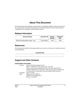 R310.2  
Experion Ethernet Implementation Guide 
iii 
3/08 
Honeywell 
 
About This Document 
This document provides guidel