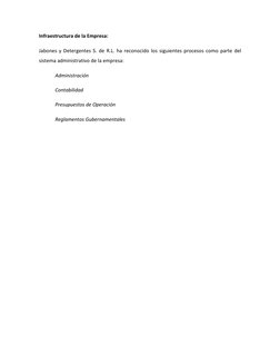 Infraestructura de la Empresa: 
Jabones y Detergentes S. de R.L. ha reconocido los siguientes procesos como parte del 
sistem