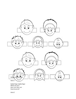FAMILY FINGER SONG
Verse 1
Daddy finger, daddy finger
Where are you?
Here I am, here I am
How do you do?
Verse 2
