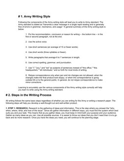 # 1. Army Writing Style
Following the components of the Army writing style will lead you to write to Army standard. The 
Army