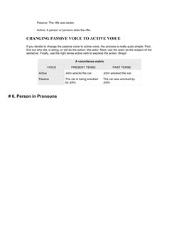 Passive: The rifle was stolen.
Active: A person or persons stole the rifle.
CHANGING PASSIVE VOICE TO ACTIVE VOICE
If you dec