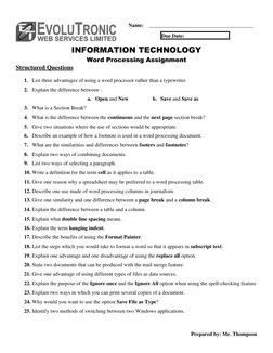 Prepared by: Mr. Thompson 
 
 
  
 
Name:    _______________________________________   
 
  
 
 
 
Due Date: